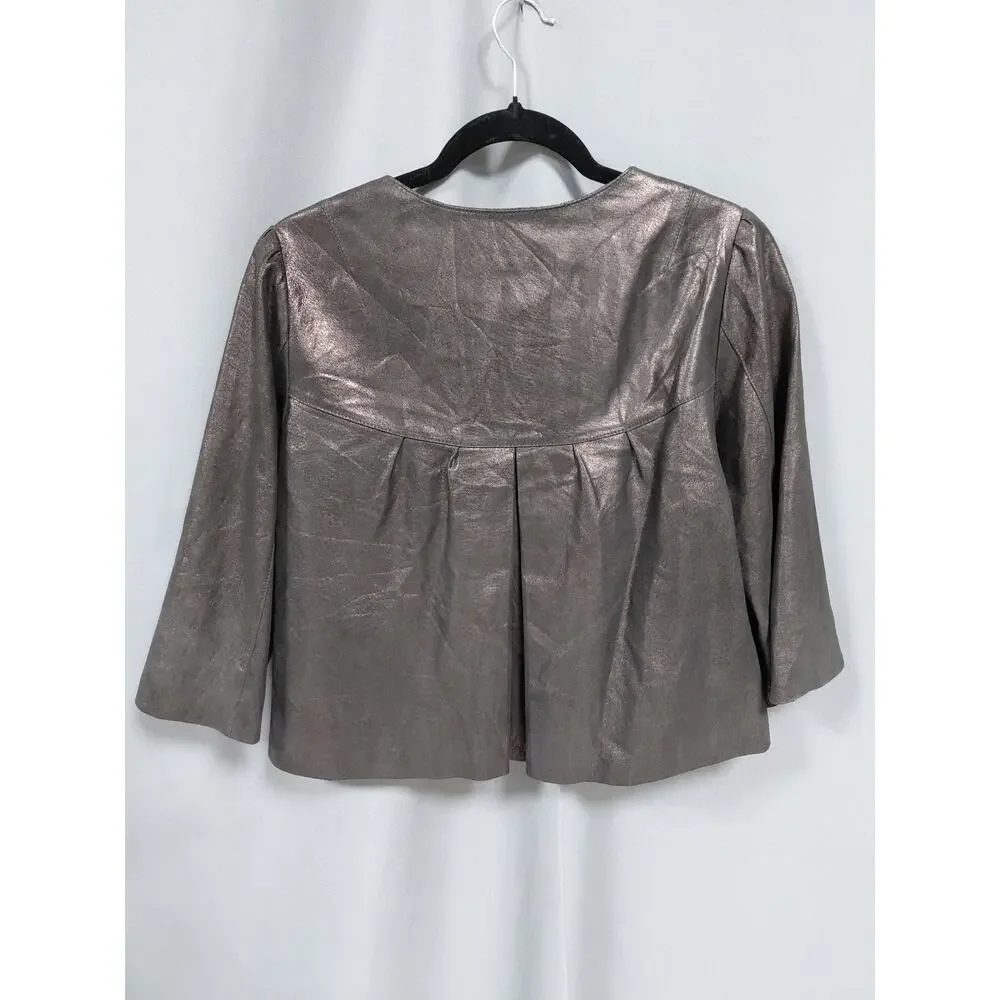INC International Concepts 100% Leather Brown Lined Jacket Women Size M